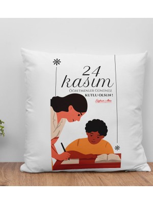 Bk Gift Kişiye Özel Öğretmenler Günü Beyaz Kırlent Yastık- 4, Öğretmene Hediye, Öğretmenler Günü