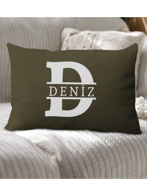 Bk Gift Kişiye Özel Harfli Premium Kumaş Haki Dikdörtgen Kırlent Yastık-1, Arkadaşa Hediye, Ev Hediyesi, Doğum Günü Hediyesi