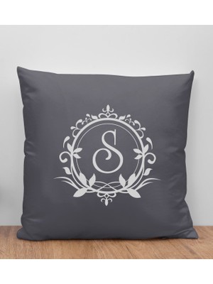 Bk Gift Kişiye Özel Harfli Premium Kumaş Antrasit Yastık Kılıfı-3 (Sadece Yastık Kılıfı), Ev Dekorasyonu