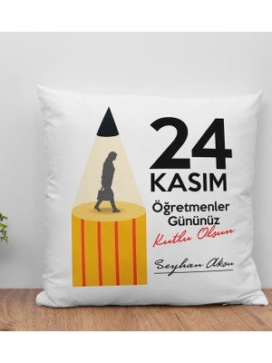 Bk Gift Kişiye Özel Öğretmenler Günü Beyaz Kırlent Yastık- 7, Öğretmene Hediye, Öğretmenler Günü