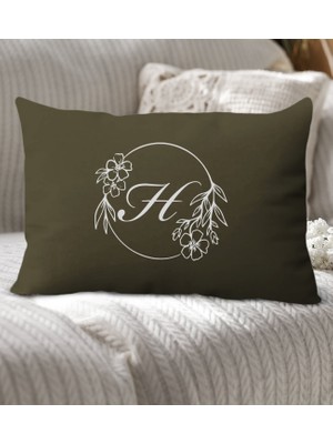 Bk Gift Kişiye Özel Harfli Premium Kumaş Haki Dikdörtgen Yastık Kılıfı-5 (Sadece Yastık Kılıfı), Ev Dekorasyonu