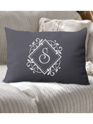 Bk Gift Kişiye Özel Harfli Premium Kumaş Antrasit Dikdörtgen Yastık Kılıfı-2 (Sadece Yastık Kılıfı), Ev Dekorasyonu