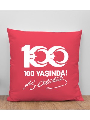 Bk Gift 100. Yıl Hatırası Premium Kumaş Kırmızı Kırlent Yastık-4, 29 Ekim Hediyesi, Cumhuriyet Bayramı, 100.YIL Hediyesi