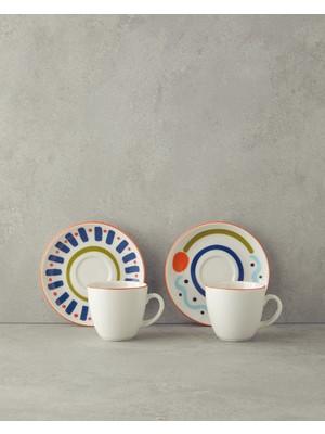 English Home Mixed Lines Porselen Kahve Fincan Takımı Renkli