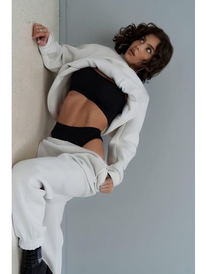 Yakamel Kadın 3 Iplik Oversize Kapşonlu Eşofman Takımı