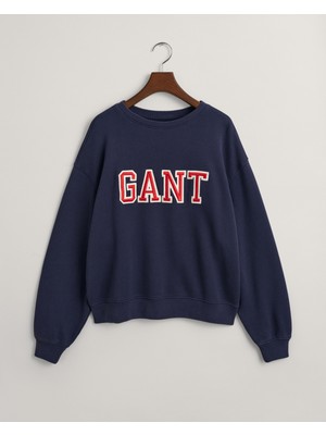 Gant Kadın Mavi Oversize Fit Bisiklet Yaka Logolu Sweatshirt 4200840.409