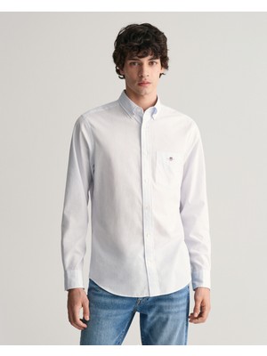 Gant Erkek Mavi Regular Fit Düğmeli Yaka Çizgili Gömlek 3000140.455