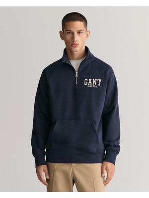 Gant Erkek Lacivert Regular Fit Yarım Fermuarlı Logolu Sweatshirt 2006072.433