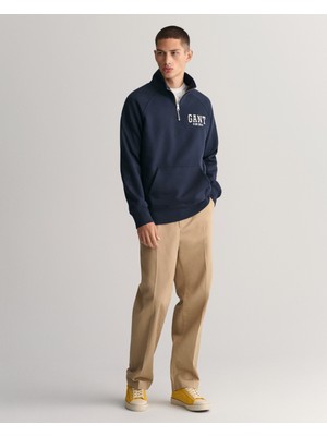 Gant Erkek Lacivert Regular Fit Yarım Fermuarlı Logolu Sweatshirt 2006072.433