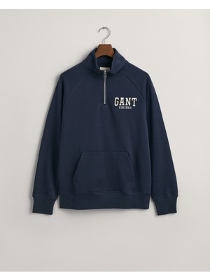 Gant Erkek Lacivert Regular Fit Yarım Fermuarlı Logolu Sweatshirt 2006072.433