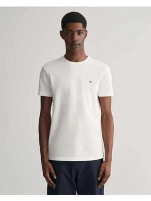 Gant Erkek Krem Slim Fit Bisiklet Yaka Logolu T-Shirt 2013033.113