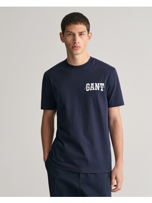 Gant Erkek Lacivert Regular Fit Bisiklet Yaka Logolu T-Shirt 2033016.433