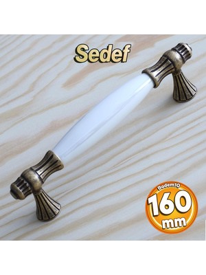 Badem10 Gerçek Sedef Kulp Antik Sarı 160 mm Mobilya Çekmece Dolap Mutfak Kulplar Kulp Dolabı Kulbu
