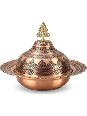 Eskitme Kırmızı Zımbalı Yuvarlak Bakır Sahan