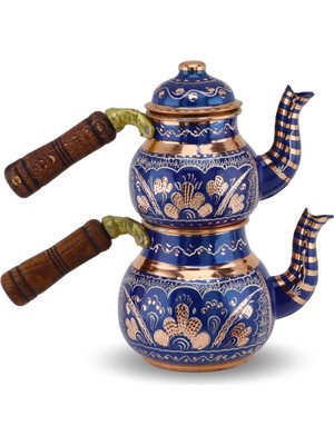 Sonay Bakırcılık Gül Çiçek Mavi Küçük Bakır Çaydanlık 850 ml