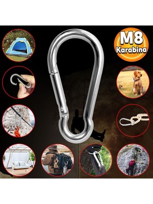 Badem10 Karabina 8 mm Yaylı Kanca Paslanmaz Çelik Kilit Tırmanma Dağcılık Kamp Ekipmanları Salıncak Hamak Anahtar Askı Kilidi