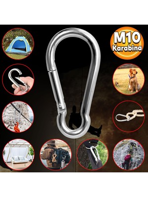 Badem10 Karabina 10 mm Yaylı Kanca Paslanmaz Çelik Kilit Tırmanma Dağcılık Kamp Ekipmanları Salıncak Hamak Anahtar Askı Kilidi