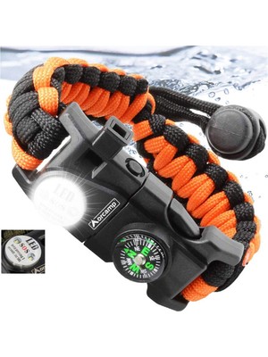 Polis Sepeti OUT-4300 Paracord Hayatta Kalma Bilekliği Turuncu-Siyah