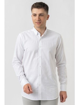 White Stone Aarburg G45044 Pamuklu Regular Fit Oxford Gömlek Beyaz