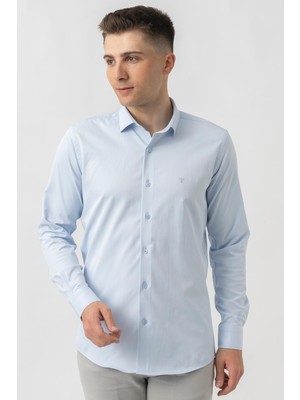 White Stone Aarberg G2424 Regular Fit Pamuklu Likralı Gömlek Buz Mavisi