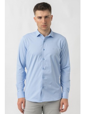 White Stone Aarberg G2424 Regular Fit Pamuklu Likralı Gömlek Mavi