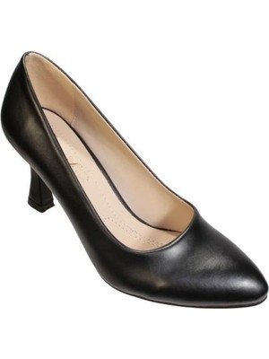 Yaz Kış Ayakkabı Yazkış Kadın Siyah Krem Cilt 7cm Kadeh Topuk Stiletto Ayakkabı