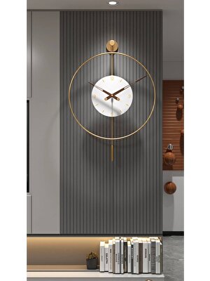 Noble Vita Metal Timelles White Gold Solo , Modern Dekoratif Sarkaçlı Metal Duvar Saati Yuvarlak Beyaz 60 x 80 cm