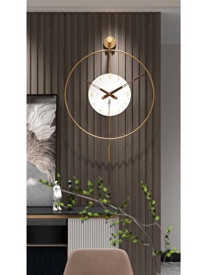 Noble Vita Metal Timelles White Gold Solo , Modern Dekoratif Sarkaçlı Metal Duvar Saati Yuvarlak Beyaz 60 x 80 cm