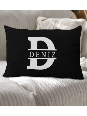 Bk Gift Kişiye Özel Harfli Premium Kumaş Siyah Dikdörtgen Kırlent Yastık-1, Arkadaşa Hediye, Ev Hediyesi, Doğum Günü Hediyesi