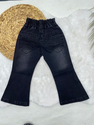 Yavrucak Jeans Kız Çocuk Papatya Detaylı Ispanyol Paça Cep Detaylı Lastikli Bel  Kot Pantolon