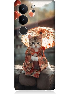 Teknomeg Vivo V29 5g Uyumlu Geyşa Kıyafetli Kedi Desenli Silikon Kılıf