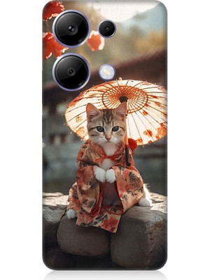 Teknomeg Xiaomi Redmi Note 13 Pro Uyumlu Geyşa Kıyafetli Kedi Desenli Silikon Kılıf