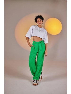 Holly Lolly Kadın Açık Yeşil Yüksek Bel Palazzo Palasia Pantolon