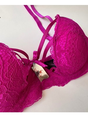 Intive Lingerie Fuşya Dantelli Dekoltesi Şerit Detaylı Balenli Desteksiz Sütyen (Intive Limited)