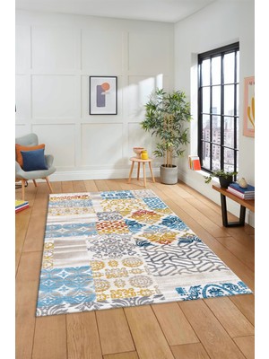 Evdeya Dijital Kaymaz Taban Yıkanabilir Patchwork Desen Yolluk Mutfak Salon Halısı, Patchwork-02-Renkli,