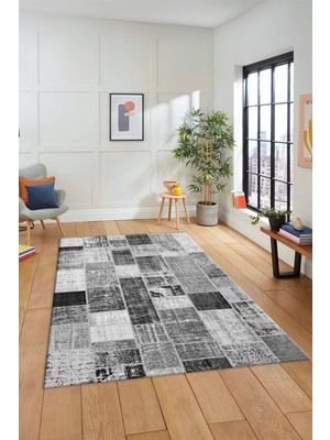 Evdeya Dijital Kaymaz Taban Yıkanabilir Patchwork Desen Yolluk Mutfak Salon Halısı, Patchwork-03-Gri,