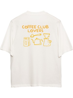 Coredra Coffee Club Lovers Oversize T-Shirt Kadın - Ekru