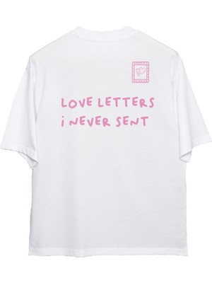 Coredra Love Letters Oversize T-Shirt Kadın - Beyaz