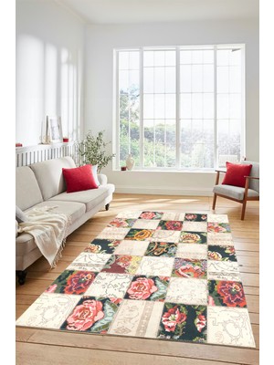 Evdeya Dijital Kaymaz Taban Yıkanabilir Patchwork Desen Yolluk Mutfak Salon Halısı, Patchwork-19-Renkli,