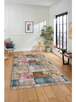 Evdeya Dijital Kaymaz Taban Yıkanabilir Patchwork Desen Yolluk Mutfak Salon Halısı, Patchwork-18-Renkli,