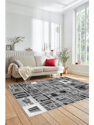 Evdeya Dijital Kaymaz Taban Yıkanabilir Patchwork Desen Yolluk Mutfak Salon Halısı, Patchwork-11-Gri,