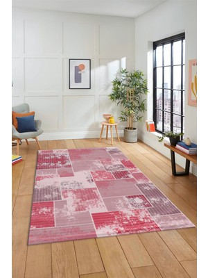 Evdeya Dijital Kaymaz Taban Yıkanabilir Patchwork Desen Yolluk Mutfak Salon Halısı, Patchwork-20-Kırmızı,