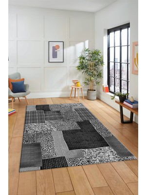 Evdeya Dijital Kaymaz Taban Yıkanabilir Patchwork Desen Yolluk Mutfak Salon Halısı, Patchwork-15-Gri,