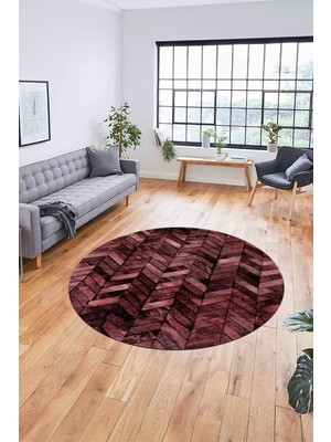 Evdeya Baskılı Kaymaz Yıkanabilir Patchwork Desen Yuvarlak Mutfak Salon Halısı, Y-Patchwork-13-Kırmızı,