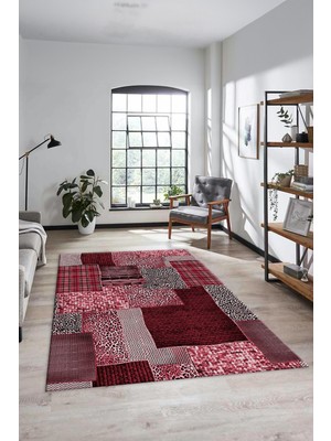 Evdeya Dijital Kaymaz Taban Yıkanabilir Patchwork Desen Yolluk Mutfak Salon Halısı, Patchwork-15-Kırmızı,