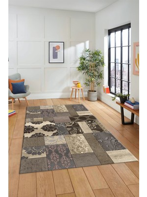 Evdeya Dijital Kaymaz Taban Yıkanabilir Patchwork Desen Yolluk Mutfak Salon Halısı, Patchwork-16-Vizon,