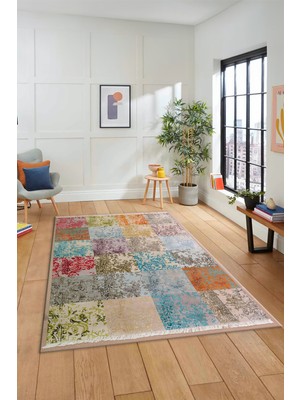 Evdeya Dijital Kaymaz Taban Yıkanabilir Patchwork Desen Yolluk Mutfak Salon Halısı, Patchwork-17-Renkli,