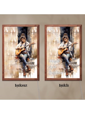 Veraart Işıklı Pleksi Müzik Temalı Sürpriz Tablo Gitar Çalan Kız Dekoratif Ayaklı Biblo