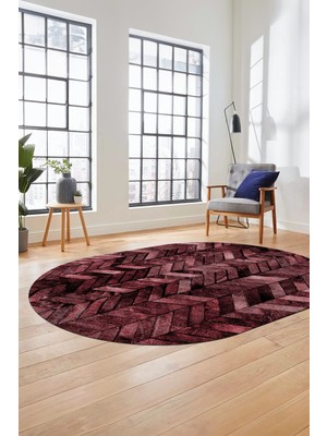 Evdeya Baskılı Kaymaz Taban Yıkanabilir Patchwork Desen Oval Yolluk Salon Halısı, O-Patchwork-13-Kırmızı,