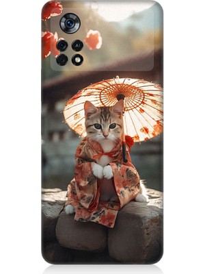 Teknomeg Xiaomi Poco X4 Pro 5g Uyumlu Geyşa Kıyafetli Kedi Desenli Silikon Kılıf
